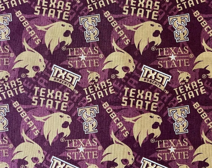 Texas State Bobcats TXST Fabric 100% Cotton Tone on Tone