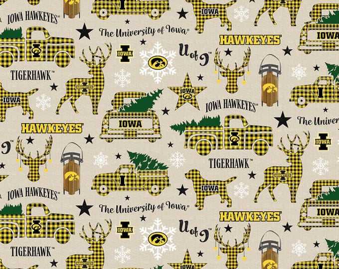 University of Iowa Hawkeyes Fabric 100% Cotton Christmas Print Officially Licensed