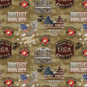 MARINES Camo Flag Military Cotton Fabric 100% Cotton Officially Licensed