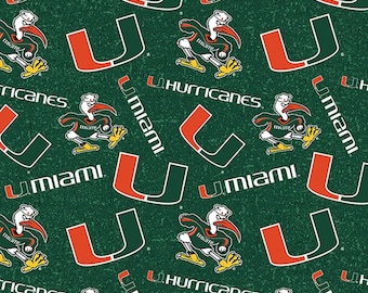 University of Miami Tone On Tone 100% Cotton Officially Licensed
