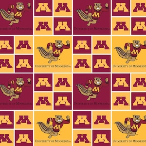 University of Minnesota State 100% Cotton Golden Gophers Geometric Block Officially Licensed