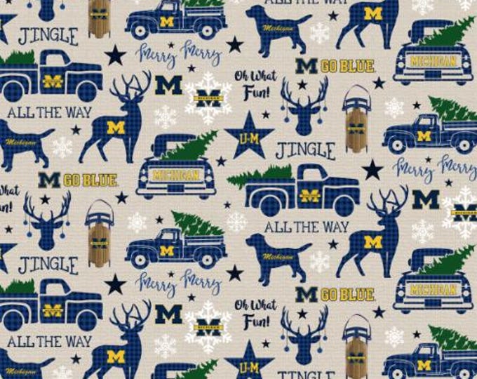 University of Michigan Wolverines Fabric 100% Cotton Christmas Officially Licensed