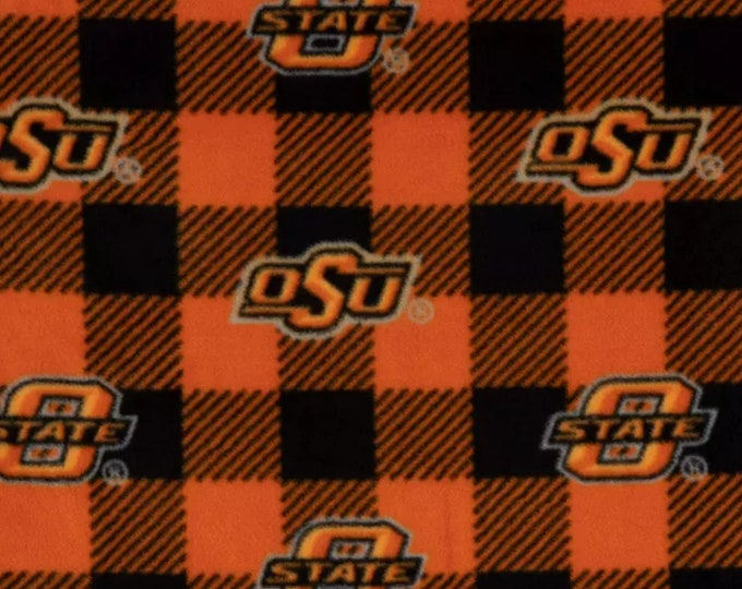 Oklahoma OSU buffalo plaid Cowboys Licensed FLEECE fabric. See Description for actual measurements available. Officially Licensed