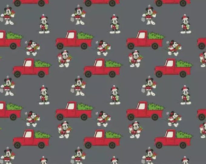 Mickey Minnie Mouse Red Truck Christmas Cotton Fabric 100% Cotton Officially Licensed
