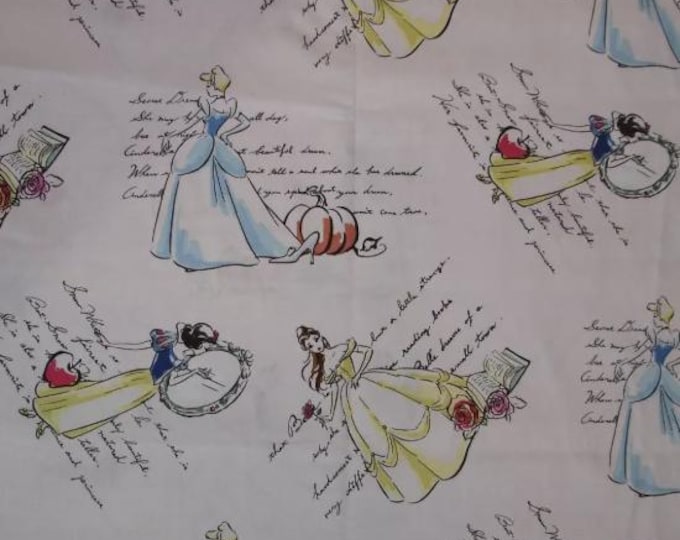 Disney Fashionable Princesses Word Badge cotton Fabric 100% Cotton  Ships in 1 Business Day Officially Licensed