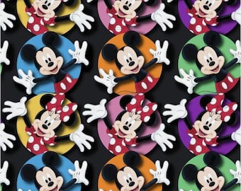 Mickey and Minnie Mouse Circle Cotton Fabric 100% Cotton Officially Licensed