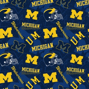 University of Michigan Wolverines Fabric 100% Cotton tone on tone Officially Licensed