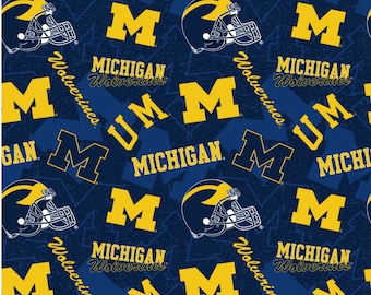 University of Michigan Wolverines Fabric 100% Cotton tone on tone Officially Licensed