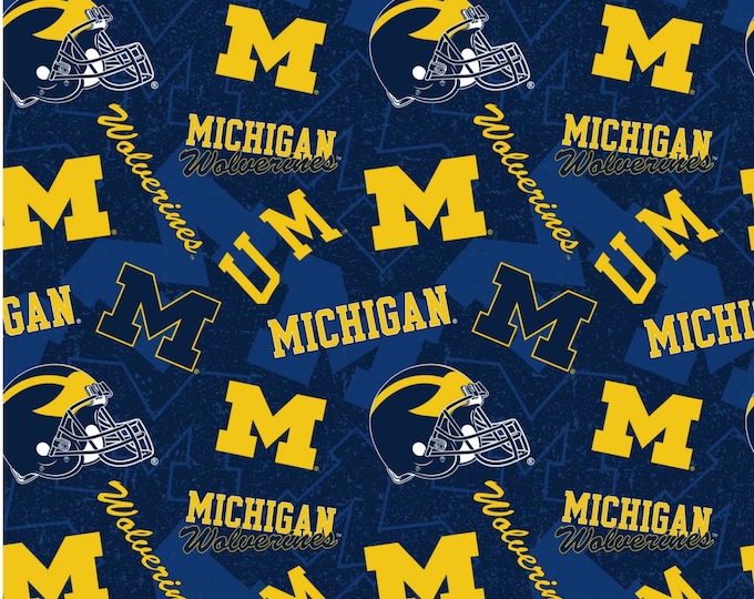 University of Michigan Wolverines Fabric 100% Cotton tone on tone Officially Licensed