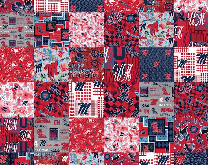 Ole Miss University of Mississippi 100% Cotton Fabric Officially Licensed Cheater Quilt