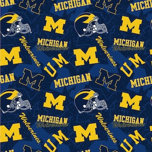 University of Michigan Wolverines Fabric 100% Cotton tone on tone Officially Licensed