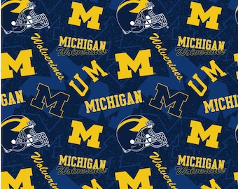 University of Michigan Wolverines Fabric 100% Cotton tone on tone Officially Licensed