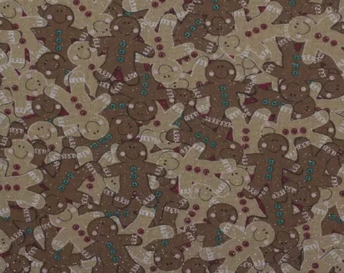 Gingerbread Cookie with glitter Christmas Cotton Fabric 100% Cotton