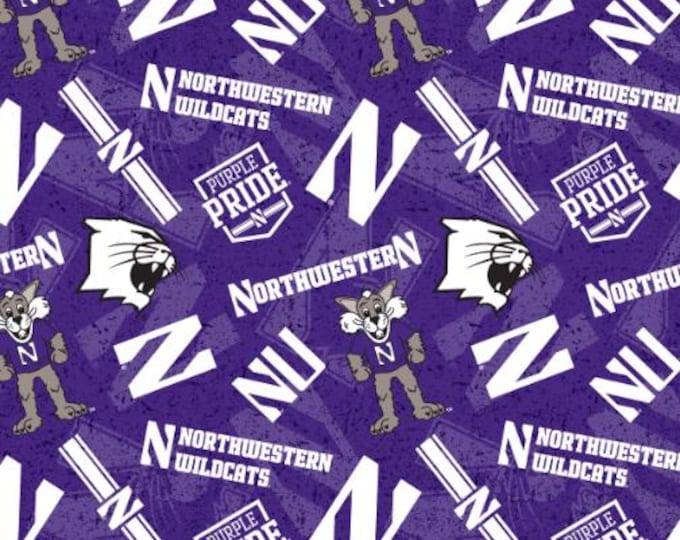 Northwestern University Wildcats Fabric 100% Cotton Tone on tone Officially Licensed