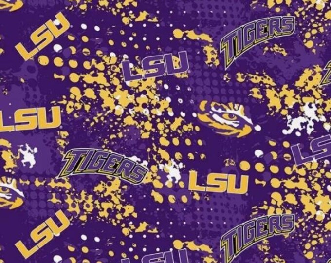 LSU Cotton Fabric Louisiana State Tigers 100% Cotton Fabric Splatter NEW