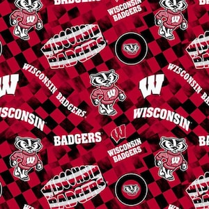 Wisconsin Badgers Check Allover 100% Cotton Fabric Officially Licensed