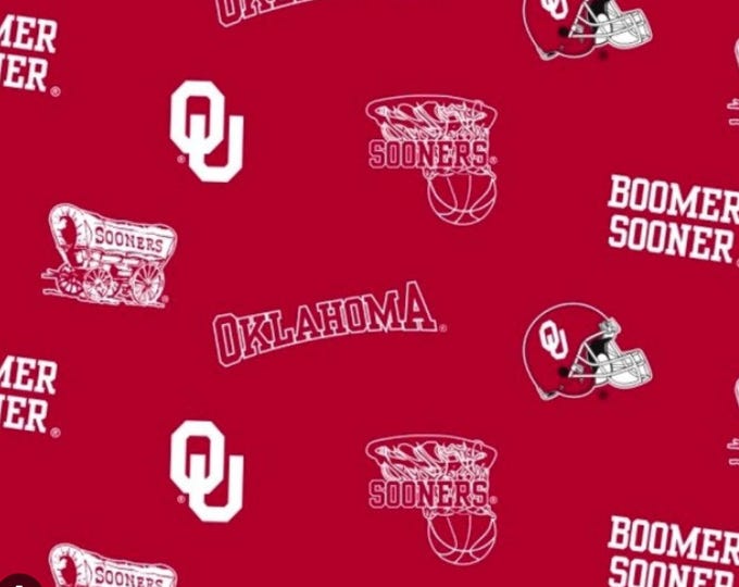 Oklahoma University Sooners OU Licensed FLEECE fabric.