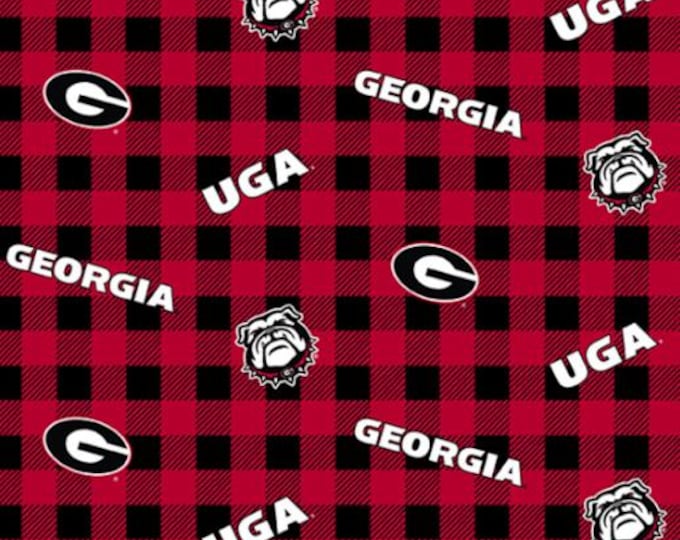 University of Georgia UGA Bulldogs NCAA buffalo plaid Fabric 100% Cotton Officially Licensed