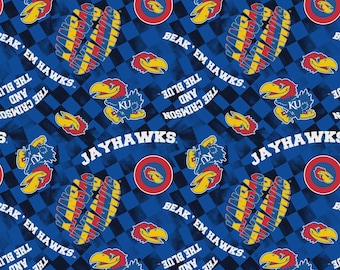 Kansas University KU Jayhawks 100% Cotton Check Allover Officially Licensed