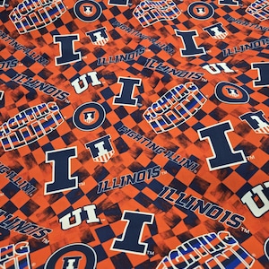 University of Illinois U of I fighting Illini 100% Cotton check all over  Officially Licensed