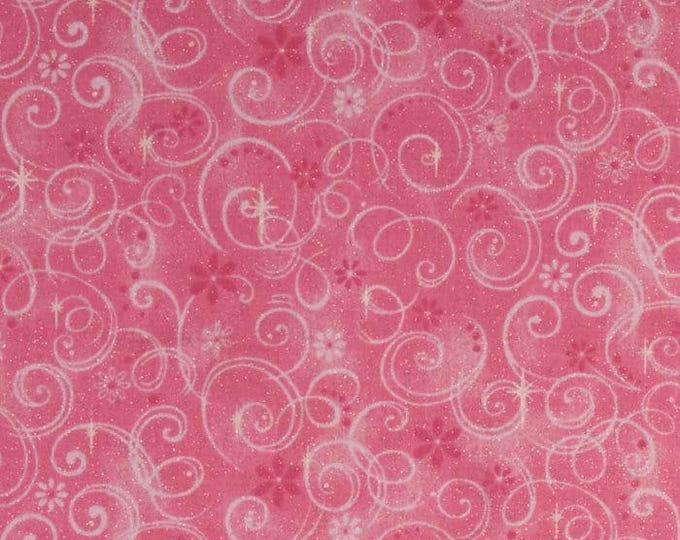 Fabric Traditions Pink Swirl with glitter Perfect for Breast Cancer Awareness cotton Fabric 100% Cotton   Floral