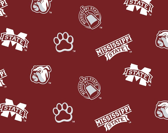 Mississippi State Bulldogs Licensed FLEECE fabric. Officially Licensed
