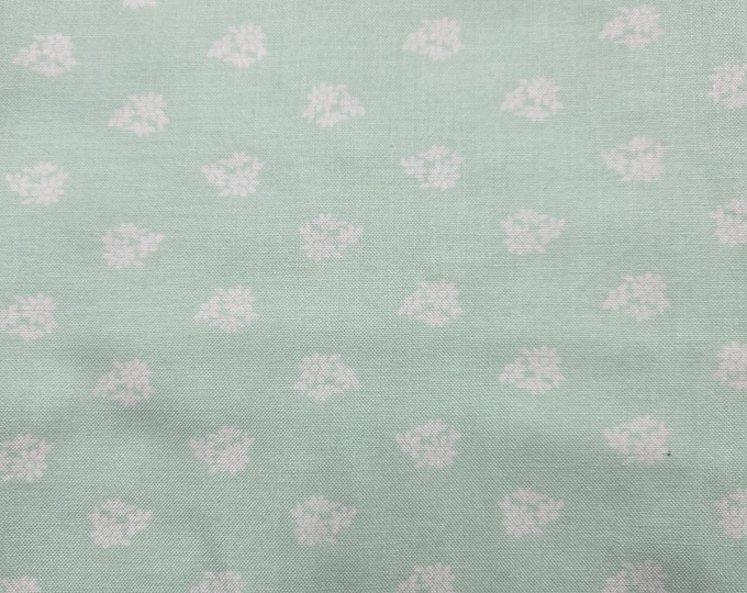 White Flower Bundles on Mint cotton Fabric 100% Cotton
