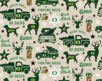 Oregon Ducks Christmas Fabric 100% Cotton Officially Licensed
