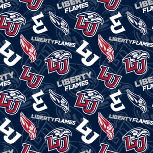 Liberty University Flames Fabric 100% Cotton Officially Licensed