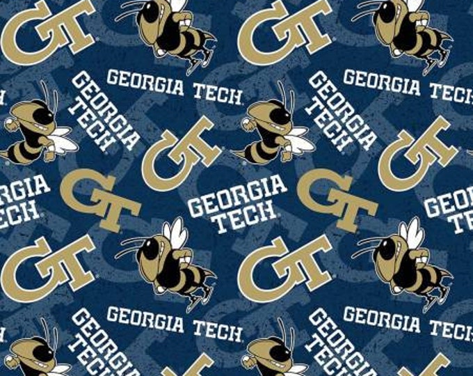 Georgia Tech Yellow Jackets NCAA Tone on Tone Fabric 100% Cotton