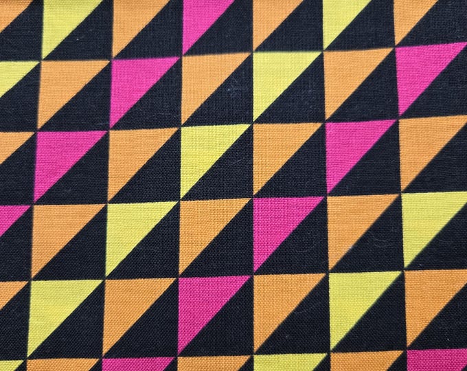 Pink, Orange, Yellow & Black Geometric Design Cotton Fabric 100% Cotton