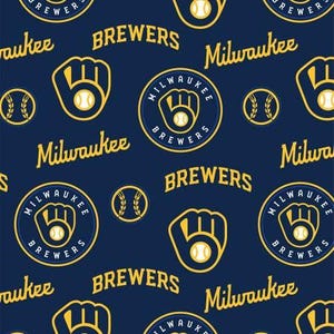 Milwaukee Brewers Baseball MLB Cotton Fabric 100% Cotton  Ships in 1 Business Day Officially Licensed