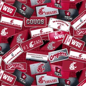 Washington State University WSU Cougars cotton fabric  100% License Plates