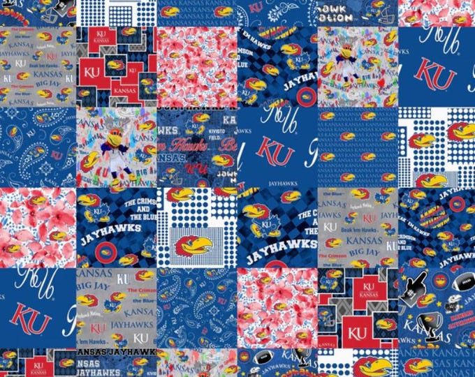 Kansas University KU Jayhawks 100% Cotton Fabric Officially Licensed Cheater Quilt