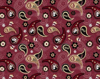 Florida State Seminoles FSU Paisley 100% Cotton  Officially Licensed