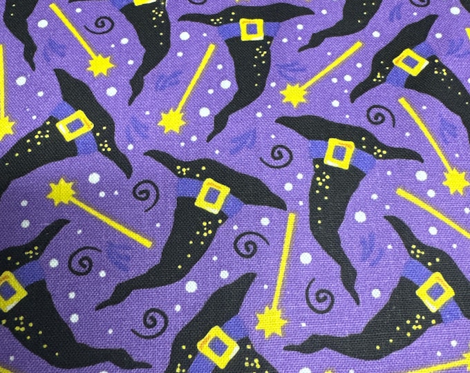Witches hat and wand Halloween  Fabric 100% Cotton   Purple
