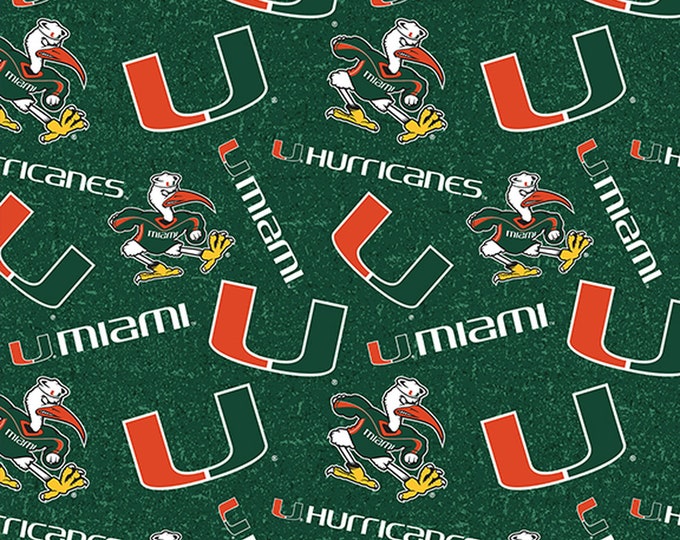 University of Miami Tone On Tone 100% Cotton Officially Licensed