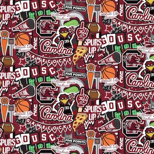 USC Gamecocks South Carolina Doodle cotton fabric 100% Officially Licensed