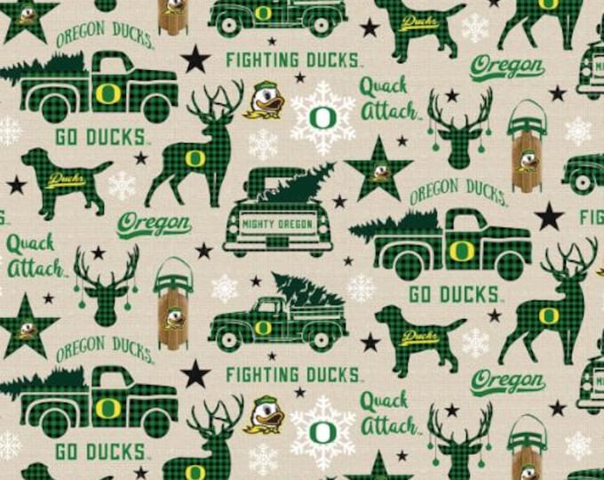Oregon Ducks Christmas Fabric 100% Cotton Officially Licensed