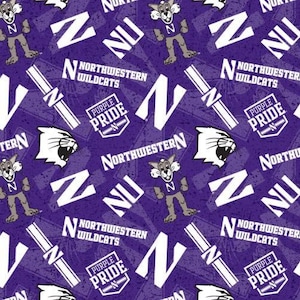 Northwestern University Wildcats Fabric 100% Cotton Tone on tone Officially Licensed