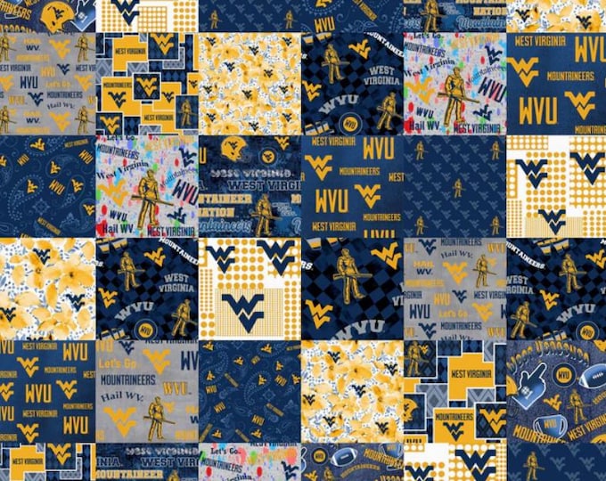 West Virginia Mountaineers 100% Cotton Fabric Officially Licensed Cheater Quilt