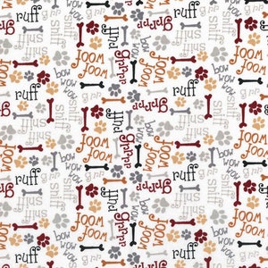 Dog Lover Bones Woof Fabric 100% Cotton  Ships in 1 Business Day