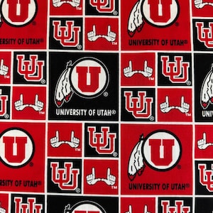 University of Utah Fabric 100% Cotton Utes Geometric Block Officially Licensed
