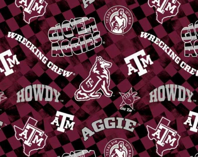 Texas A&M University cotton Fabric 100% Cotton Aggies Check Allover Officially Licensed