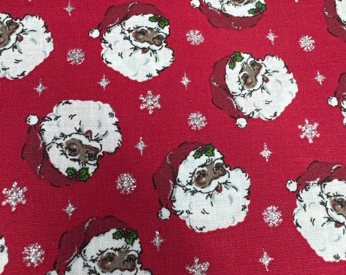 Santa Claus Cotton Fabric 100% Cotton   Christmas with glitter
