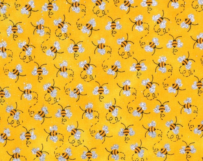 Mini Bees With Glitter Cotton Fabric 100% Cotton