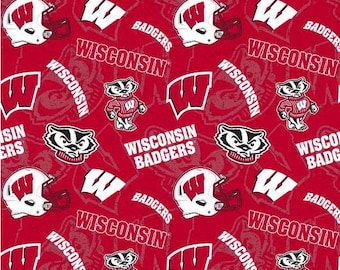 Tela 100 % algodón tono sobre tono de Wisconsin Badgers con licencia oficial