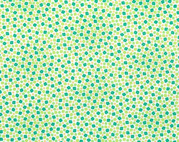 QT Fabrics Lucky Clovers Mini Clovers White Fabric 100% Cotton St Patrick's Day Fabric