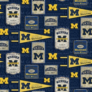 University of Michigan Wolverines Fabric 100% Vintage Pennant Officially Licensed