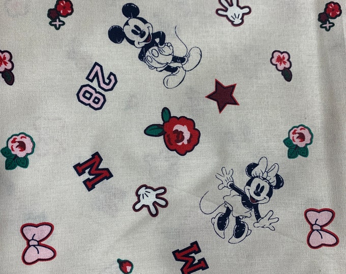 Minnie and Mickey Characters with Icons Cotton Fabric 100% Cotton Officially Licensed
